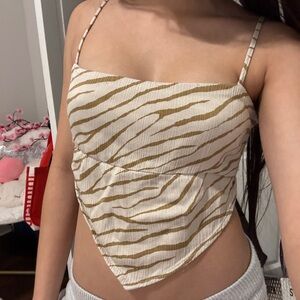 Cream and Brown Zebra Print Crop Top